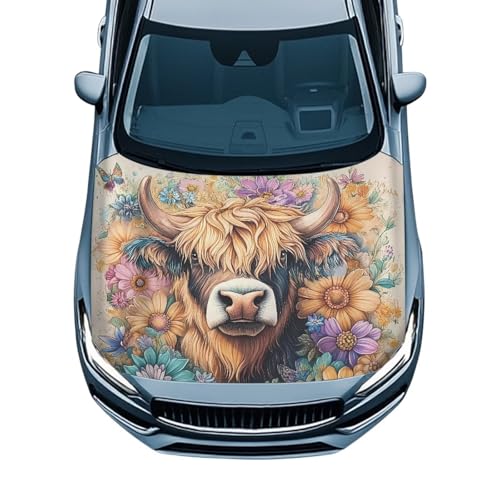 Image of Car Hood Cover Protector,Breathable Tear-Resistant Print Hood Covers for Cars,Universal Accessories for Decoration Yak Purple Flower Pattern Design
