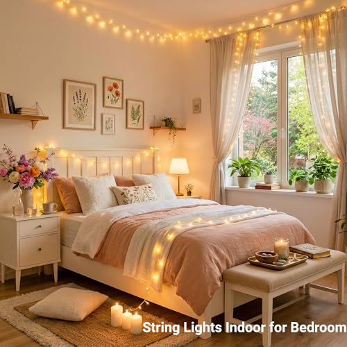 JMEXSUSS 200 LED String Lights Indoor Outdoor Clear Wire, Connectable Warm White Christmas String Lights for Bedroom, 66 - Additional View