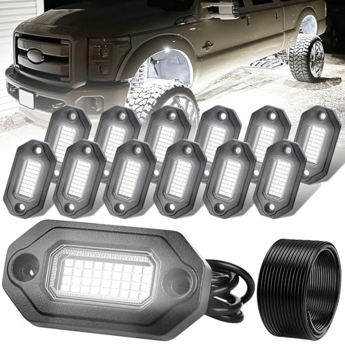 12 Pods Aluminium Rock Lights,6500K Super Bright LED Light,36 High Power Chips, IP68 Waterproof,for Pickup Trucks SUV UTV ATV RZR Car Boats?with 32.8FT Wire?