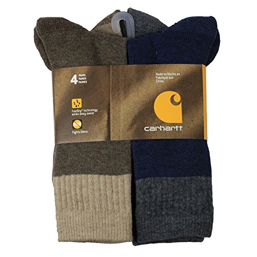 Carhartt Men's Comfort and Durability Crew Sock 4 Pack, Blue, Shoe Size: 6-12
