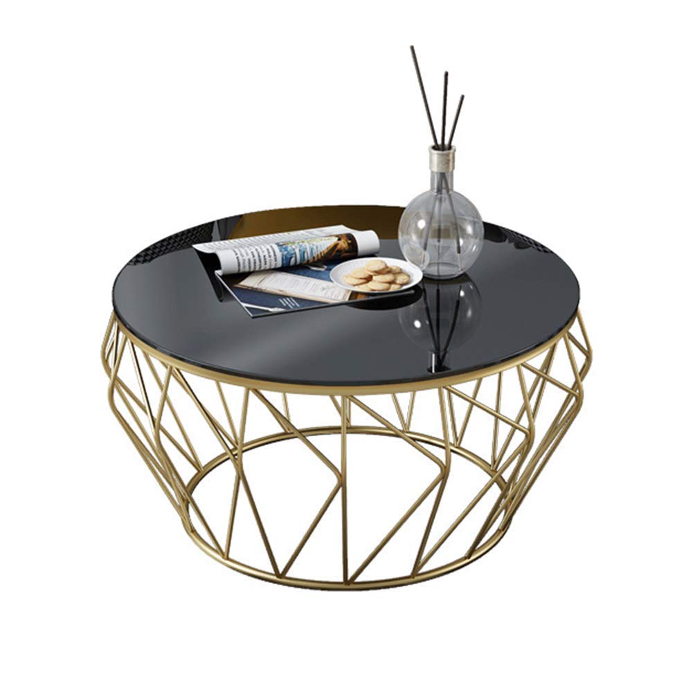 Table basse ronde 60cm en verre trempé avec roulettes de style industriel