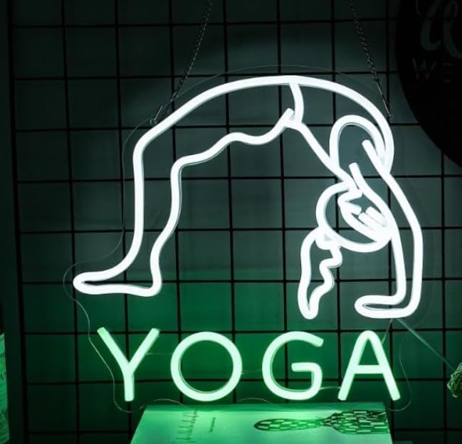 Wall Mitra Yoga Neon Sign, Neon Light Sign for Wall Decor, Girl Exercise Led Neon Light Sign for Yoga Room, Office, Gym, Bedroom, Shop, Party, Studio(24x12) Green+White-image-42