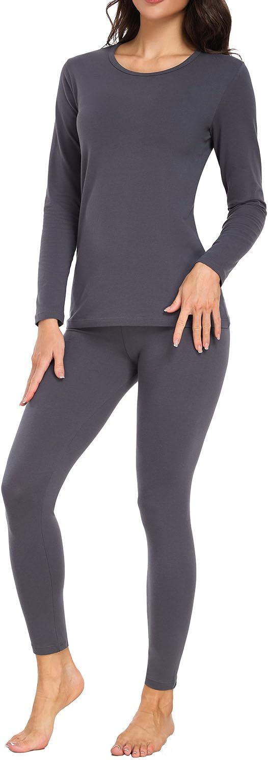 wirarpa Women's Cotton Thermal Underwear Set Lightweight Long Johns Base Layer Pajama Set for Women Top Bottom