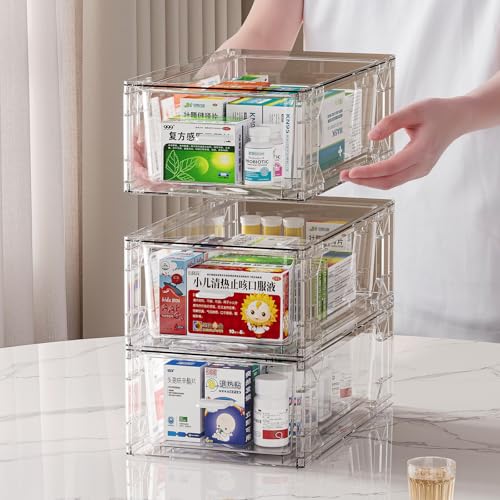 Image of clear Drawer-Type Plastic Storage Box Bins Organizer,Family First Aid Kits Medicine cabinet Box Organizer,Closet ,Shelf,Ointments, Adhesive Bandages,Cosmetics,Office Items (clear, ZZ6L)