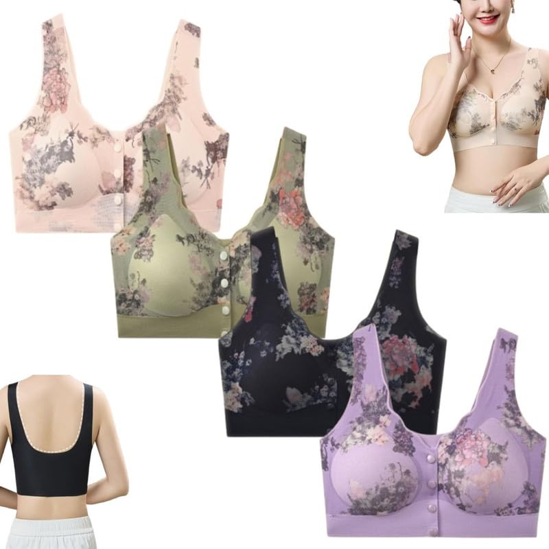 Pack of 2 Seamless Nursing Bras for Women | Breathable Sport Front-Open Design with 4 Buttons | Comfortable Multicolor Breastfeeding Bras-image-14