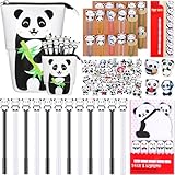 Crtiin 85 Pcs Panda Standing Pencil Case Set Cute Animal Pencil Pouch Case Panda Gel Ink Pens Clip Bookmarks Sticky Notes Stickers for School Office Party Favors