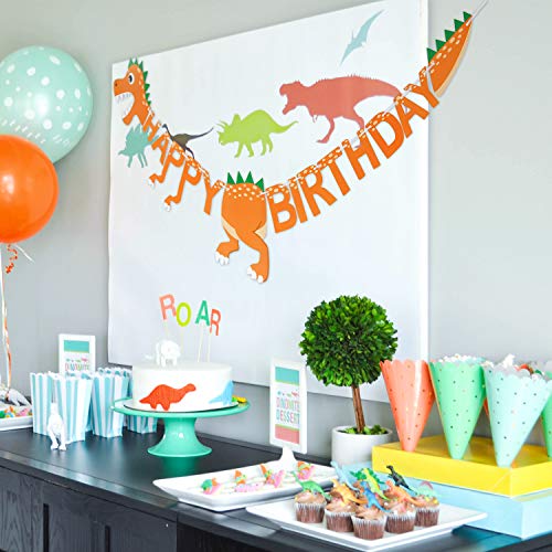 Image of 3D Dinosaur Happy Birthday Banner Sign Happy Birthday Bunting Banner Garland for Kids Girls Baby Dinosaur Birthday Party Decorations Swallowtail Flag Birthday Party Supplies(Orange)