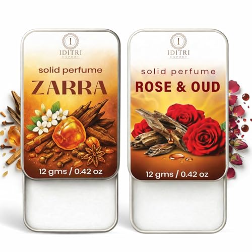 Image of Solid Perfume |zarra&Rose & Oud Alcohol Free Wax Perfume Balm, Long Lasting | Pocket Tin 12g, Pack Of 2| Non Greasy Smooth Glide, Travel Friendly Men And Women