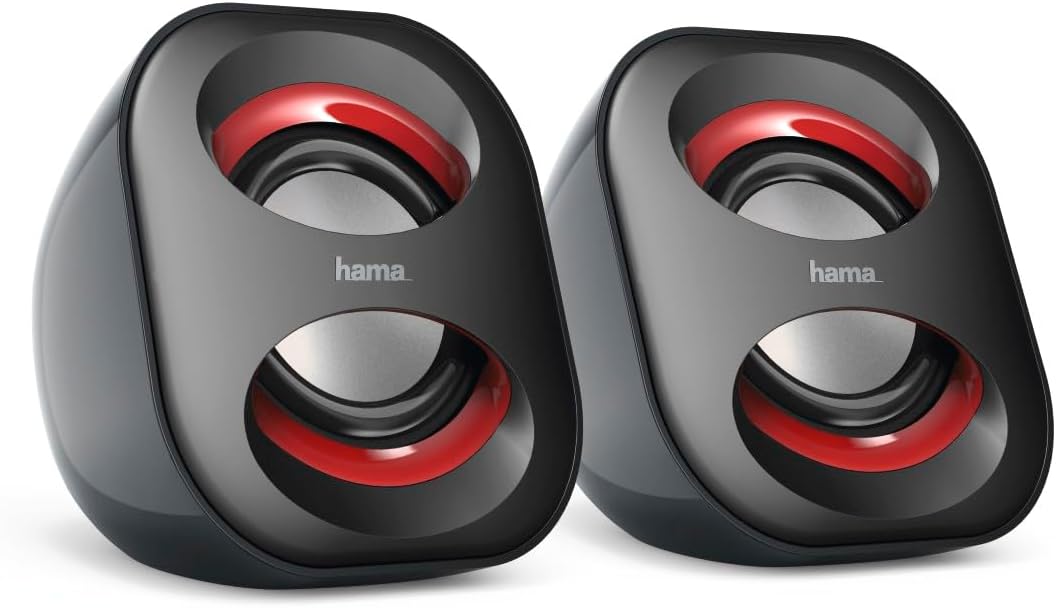 Hama PC Lautsprecher Sonic Mobil 183 (USB 3.0, 3,5 Mm Klinke, 3 W, Aktive Boxen Für Computer, Laptop, Notebook, Smartphone, Tablet) Schwarz/rot
