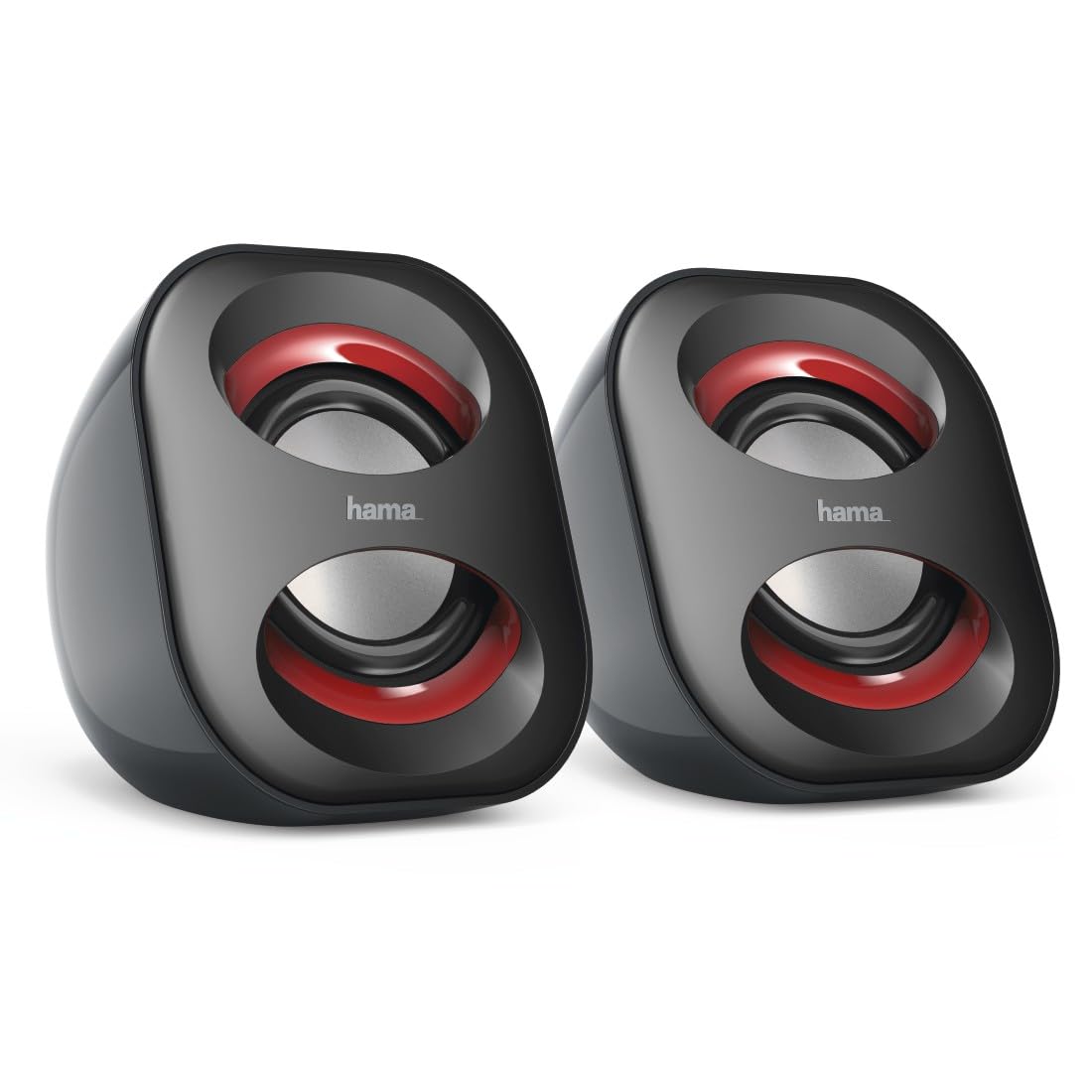 Hama Sonic Mobil PC Speakers x2 | USB3.0 | 3.5 mm Jack | 3 Watt Active Speakers | Black/Red