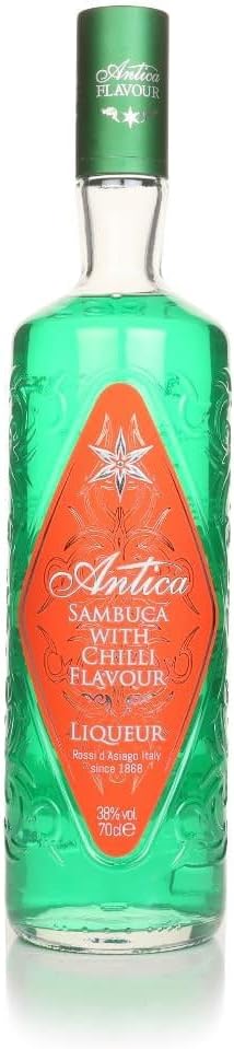 Antica Sambuca, Green Chilli Flavoured Sambuca Liqueur, 70cl, 38%ABV, Blend of Star Anise Distillate, Essential Oils, and Pure White Sugar, Best Served Cold, Ideal Neat, on Ice, or Cocktails,Gift Idea