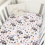 American Flag Trucks Crib Mattress Sheet 52''x28'' 4th of July Patriotic Stars Burgers Stretchy Fitted Crib Mattress Sheet for Boy Girl Soft Nursery Baby Sheets for Standard Crib and Toddler Mattress