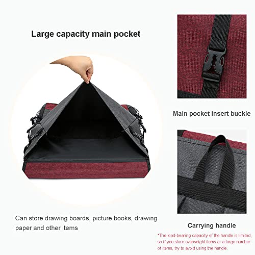 DZOZO A2 Art Craft Portfolio Case Artist Carrying Bag Drawing Board Bag Backpack Artwrok Storage Carrying Case Painting Sketch Pad Storage Bag Artist Portfolio Carrying Tote Bag Art Supplies Bag - Image 3