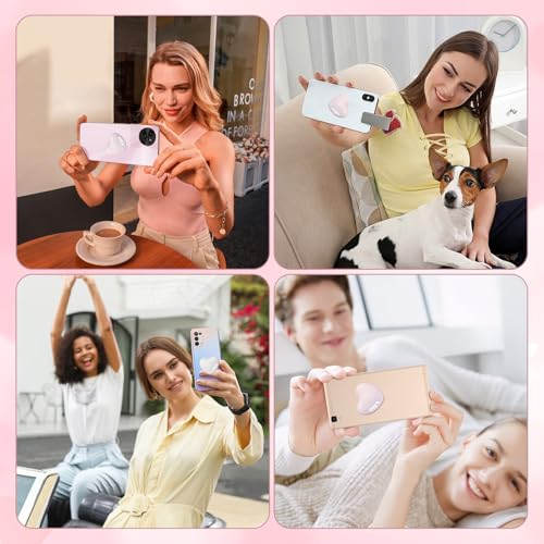 2 Stück Universal Handy Halter Griffhalter zum Aufkleben Glas Liebe Niedlich Herz Griff für Smartphones und Tablets (Weiß, Rosa)