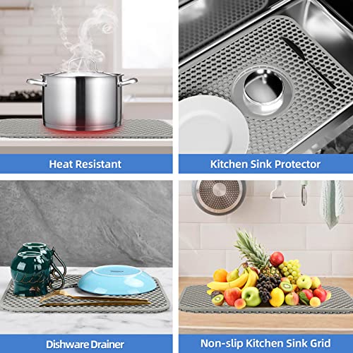 Spollses 13.54 ''X 11.6 '' Sink Protectors For Kitchen Sink,2 Pcs Silicone Sink Mat Fit Center Drain Sink Grid Accessory, Kitchen Sink Mats For Bottom Of Farmhouse Stainless Steel/Porcelain Sink #TOP5