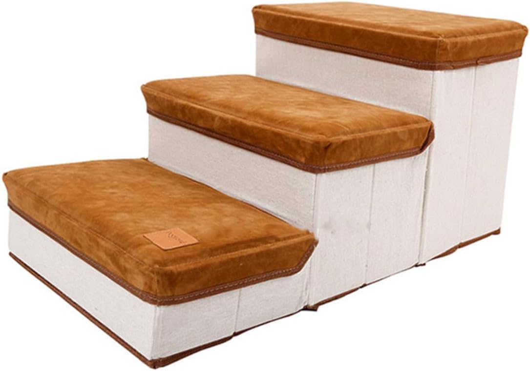 Foldable Non-Slip Dog Stair Ladder Pet Ramp with Brown Surface for Small to Medium Dogs and Cats, Space-Saving Storage Pet Climbing Steps for Indoor Use