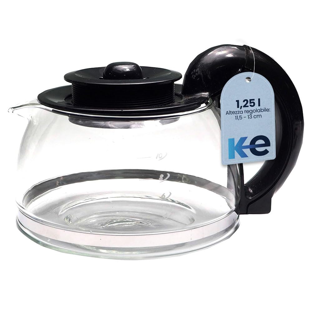 Anakel Home Caraffa caffettiera universale compatibile con caffettiera americana o a goccia elettrica | Caraffa bombata, vetro, coperchio antigoccia con altezza regolabile 11,5-13 cm, capacità 1,25 l