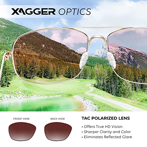 Xagger Polarized Brow Bar Aviator Sunglasses for Men Pilot Military Style Metal Frame Driving Shades UV4004