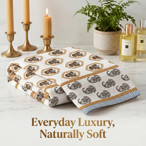 Image of Mafatlal Madhuban Soft & Absorbent Cotton Bath Towel (147x76 cm) | 250 GSM | Lightweight, Quick Dry, Floral Design