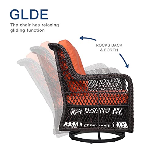 W Warmhol 3-Piece Patio Rocking Chairs Wicker Bistro Set Cushioned, Outdoor Glider Swivel Chair Rattan Furniture Sets With Thickened Cushion And Glass-Top Coffee Table (Orange Cushion) #TOP3