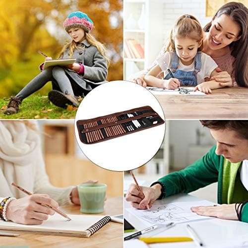 Yordawn Drawing Pencils Set Sketching Pencils Sketch Kit Art Supplies with Graphite Charcoal Pencils Erasers Pencil Extender Blending Stumps in Roll up Case for Artists Kids Adults Beginners 29 Pack