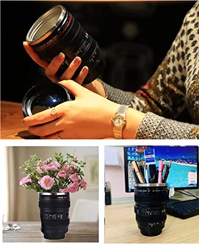 Deexito Camera Lens Coffee Mugs,Stainless Steel Lens Cups With Four-Leaf Clover Spoon,Ideal Gifts For Photographers Sweeties Men Women Birthday Xmas #TOP6