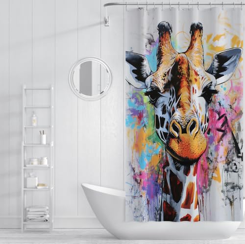 UIRINGART Rideau de Douche Girafe Blanche éclaboussures Graffiti 200x240cm – vue 3