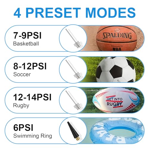 Image of Ball Pump for Sports Balls, Electric Basketball Pump with 2 Needles &1 Air Nozzle, Digital Display Pressure Gauge, Fast Inflation, Ball Pump for Basketball Soccer Football Volleyball