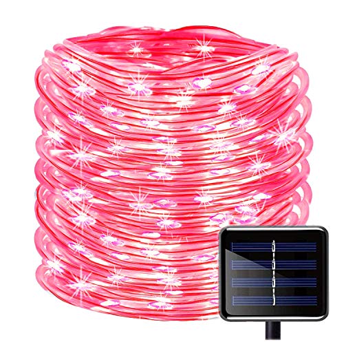 Solar Rope String Lights,KINGCOO Waterproof 39ft/12M 100LED Copper Wire Outdoor Tube Fairy Decorative Lights for Christmas Garden Yard Path Fence Tree Backyard (Red)