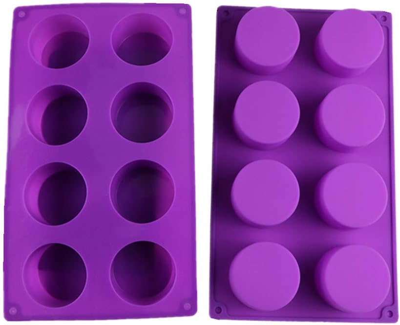 Xindejia 8-Cavity Round Silicone Mold for Soap, Cake, Bread, Cupcake, Cheesecake, Cornbread, Brownie, Muffin, and More (Round, 2 Pack)