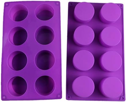 Xindejia 8-Cavity Round Silicone Mold for Soap, Cake, Bread, Cupcake, Cheesecake, Cornbread, Brownie, Muffin, and More Round, 2 Pack