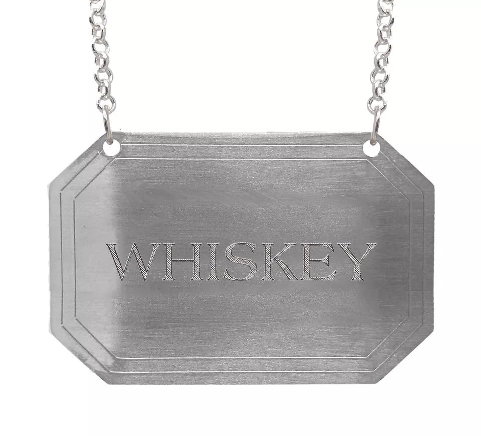 County Engraving Plain Rectangular Pewter Decanter Label Bottle Tag (Whiskey)