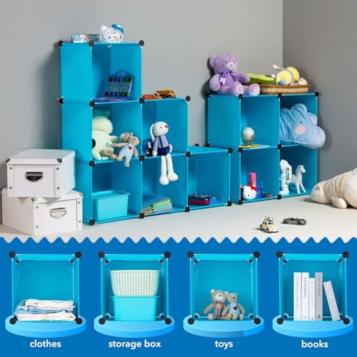 Image of EXVITO Kids Plastic Wardrobe - 12 Door Foldable Almirah for Clothes with Hanging Rod, Collapsible Wardrobe Cartoon Print Cupboard for Baby & Kids Room - KTC3