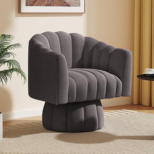 Dewhut Swivel Barrel Accent Chair, Velvet Reading Armchair, Gray, Set 1