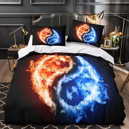 Housse de couette yin yang 135x200 microfibre 3d pour lit ado single - 2