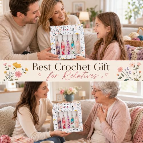 Image of Katech 5 PCS Crochet Hook Set with Case (2.5mm, 3.0mm, 3.5mm, 4.0mm, 4.5mm) | Hand-Polished Stainless Steel Crochet Hooks with Dried Floral Grip, Ergonomic Crochet Hook for Arthritic Hands & Beginners