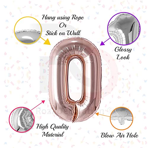 Image of Rozi Decoration 32? Inch Rose Gold 0 Number Foil Balloons Helium Supported Pack of 1 Pcs | 0 Number Balloon for Birthday | 32 Inch Number Balloon Decoration