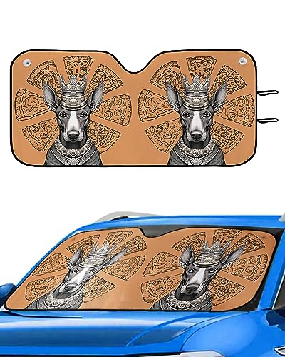 Front Car Windshield Sun Shade 29x51in, Pet Dog with A Crown Thinking About Pizza Foldable Car Sunshade Blocks Sun UV Rays Protector Car Sun Visor Protector Keep Cool Car Sunshade