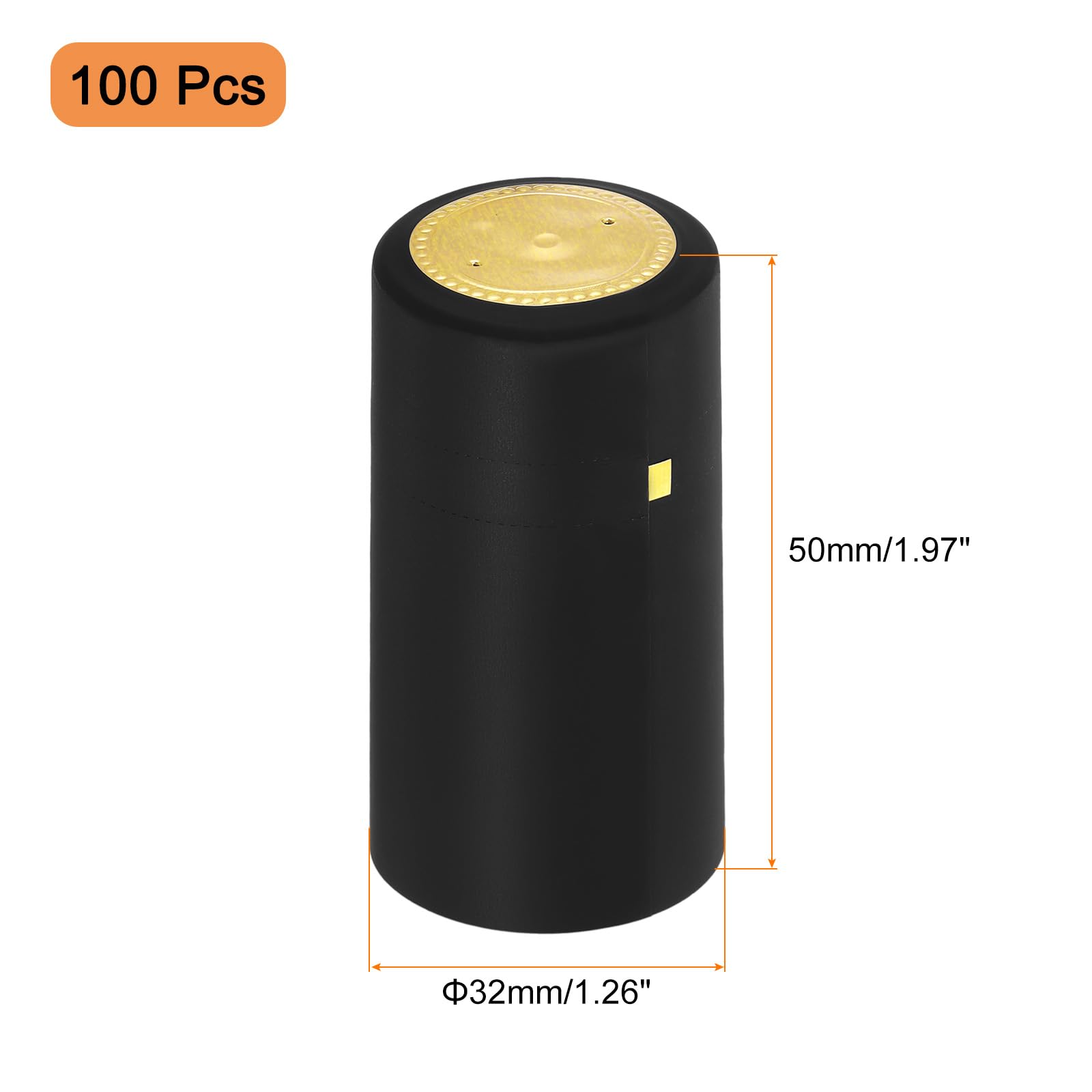 Capsule Termorestringenti Per Bottiglie - 100 Pezzi, PVC, Nero/Oro 32x50 Mm