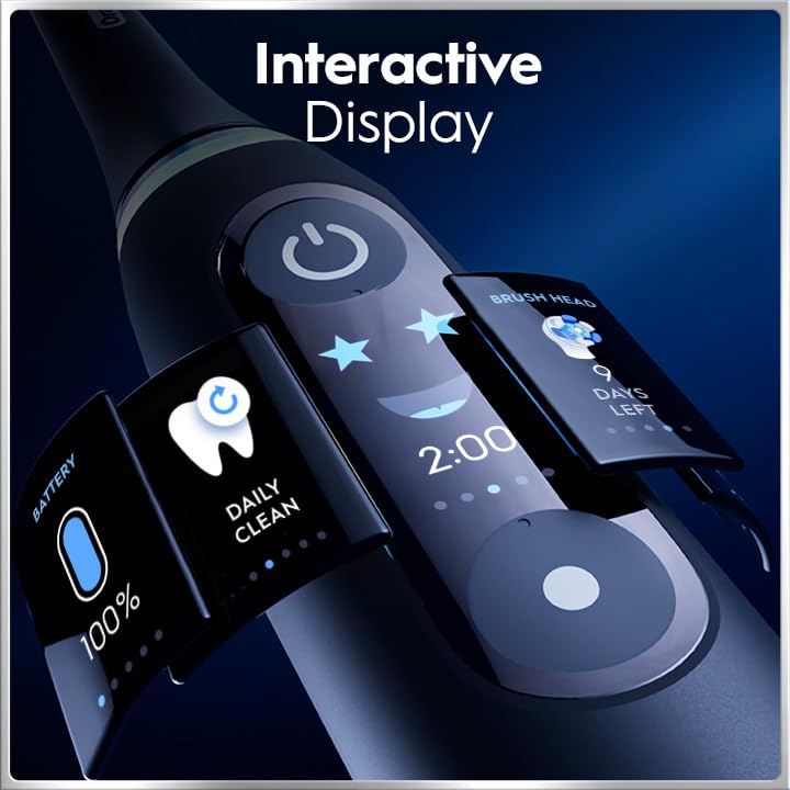 Image of Oral-B Rechargeable Electric Toothbrush, iO7 Limited Deep Clean + Protect, 5 Cleaning Modes, Interactive Display, Visible Pressure Sensor, 2 Brush Heads, Charging Travel Case, Sapphire Blue