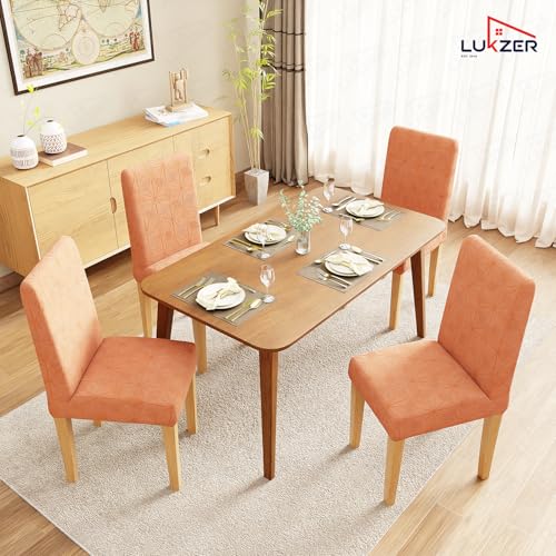 Image of Lukzer Elastic Dining Chair Cover - 2PC Pastel Orange Starlight | Textured High Stretch Jacquard Seat Cover | Removable Washable Short Dining Chair Cover Protector Seat Slipcover | (CC-142-02)