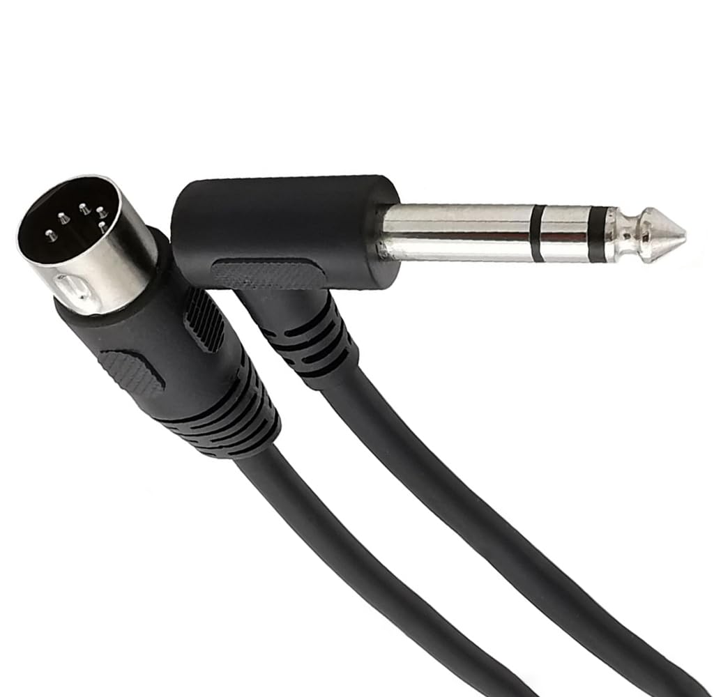 Hanprmeee 1/4 Inch to DIN 5 Pin Cable 90 Degree 6.35mm Male to MIDI 5Pin Male TRS Stereo Audio Cable for Speaker, Amplifier, Mixe, MIDI Keyboard etc (1.5M) - Image 2