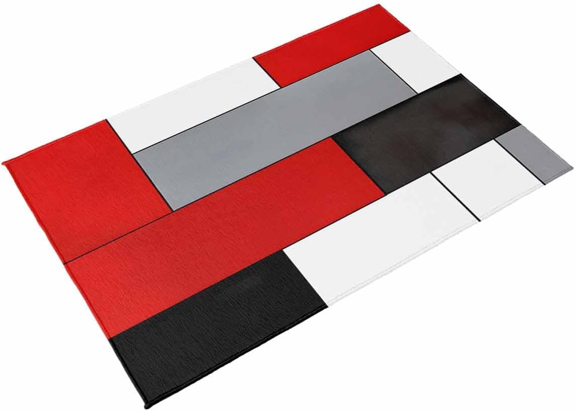 Outdoor Rug 4x6 ft Abstract Style Outdoor Large Area Rug Non Slip Rubber Red Black Gray Washable Front Door Mat RV Rug Camping Carpet Patio Outdoor Rugs for Backyard Balcony Deck Porch Indoor