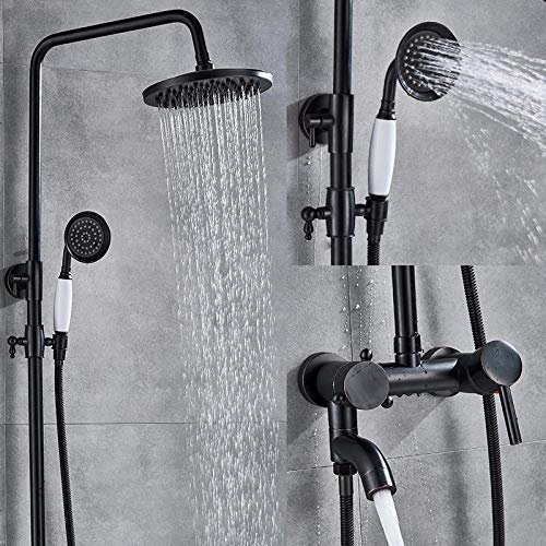 Colonne de douche noire et bronze chic avec mitigeur et cascade de baignoire orientable