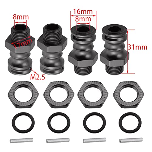 Pistro 4 Pack Aluminum 17Mm To 23Mm Wheel Extension Hex Drive Hub Adapter Widener For 1/8 Rc Car Monster Truck - Titanium Gray #TOP7