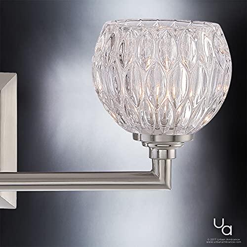 Urban Ambiance Luxury Crystal Bathroom Vanity Light, Medium Size: 6.25" H X 20" W, With Classic Style Elements, Brushed Nickel Finish And Marquis Cut Glass Shades, Uql2621 #TOP5