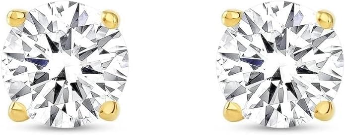 1/2 Ct Round Diamond Stud Earrings 14K Yellow Gold For Women | Screw Back, Basket Setting, Classic Solitaire, Everyday, Birthday Gift, Party & Festive Wear