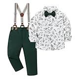 CARETOO Christmas Boys Overall Sets Toddler Holiday Outfit Boy'S Special Occasion Bowtie Suspender Pants Set Christmas 3T Toddler Suit Boys Gentleman Wedding Outfit Formal Dress Shirt