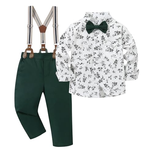CARETOO Christmas Toddler Dress Shirt and Kids Suspender Suit Christmas Clothes for Kids Boy Dress Outfit Baby Boys Gentleman Bowtie Toddler Formal Outfit Wedding Party Suit