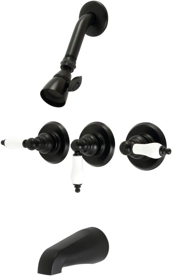 Kingston Brass KB230PX Victorian Triple-Handle Tub and Shower Faucet in Matte Black